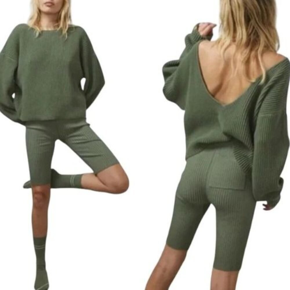 Lunya Olive Green Reversible Knit Pullover Sweater Size Large 36056